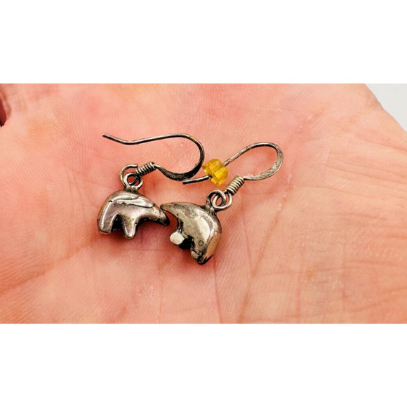 Earrings Bear Fetish Vintage Three Dimensional Sterling Silver 925 for Women - Picture 3 of 6